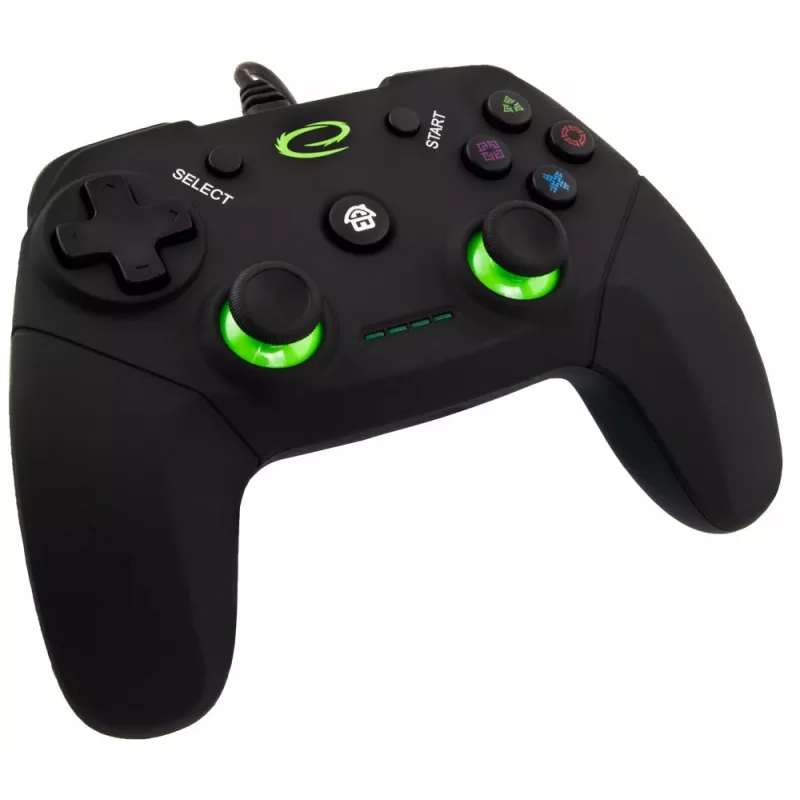 Esperanza EGG110K Vanquisher kabelgebundenes USB-Gamepad für PC/PS3, Vibration, 12 Tasten, 2 Analogsticks, schwarz/grün