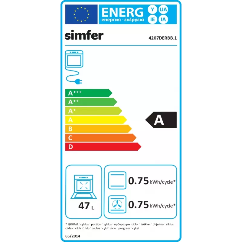 Einbau-Backofen SIMFER 4207DERBB.1 — 47 L, multifunktional, manuelle Steuerung, 45 cm, weiß