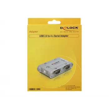 Delock 87414 USB 2.0 auf 4x Seriell RS-232 Adapter, inkl. 1 m Verlängerungskabel, Silber