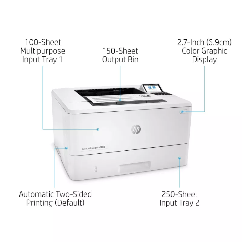 HP LaserJet Enterprise M406dn, Laser, 1200 x 1200 DPI, A4, 38 ppm, Duplexdruck, Netzwerkbereit