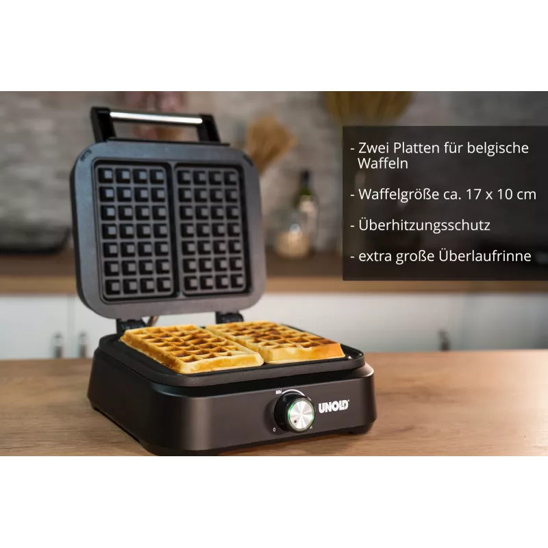 Waffeleisen Unold Belgisches Waffeleisen Brüssel 2 Waffeln Rechteckig Schwarz 1500 W