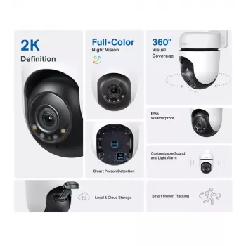 TP-Link Tapo Außen-Pan/Tilt-Sicherheits-Wi-Fi-Kamera, IP-Sicherheitskamera, Innen & Außen, Kabellos, CE, FCC, RoHS, RCM, Deckenmontage, Weiß, Schwarz