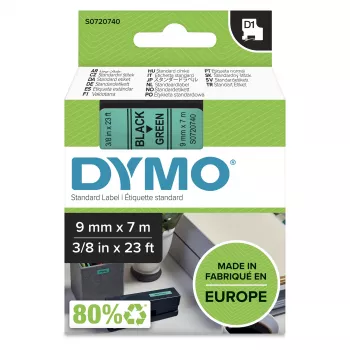 Authentische DYMO D1-Etiketten | Schwarzer Druck auf grünem Band | 9 mm x 7 m | Selbstklebende Etiketten für LabelManager-Etikettendrucker | Hergestellt in Europa
