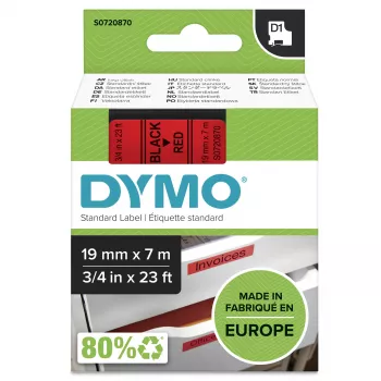 DYMO Authentic D1 Labels | Schwarzer Druck auf rotem Band | 19 mm x 7 m | Selbstklebende Etiketten für LabelManager-Beschriftungsgeräte | Hergestellt in Europa