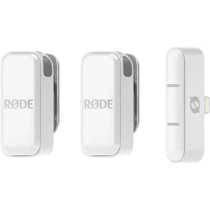 Drahtloses Mikrofonsystem Rode Wireless Micro Lightning – omnidirektional, 48 kHz/24-Bit, 7 h Akku, 100 m Reichweite, weiß