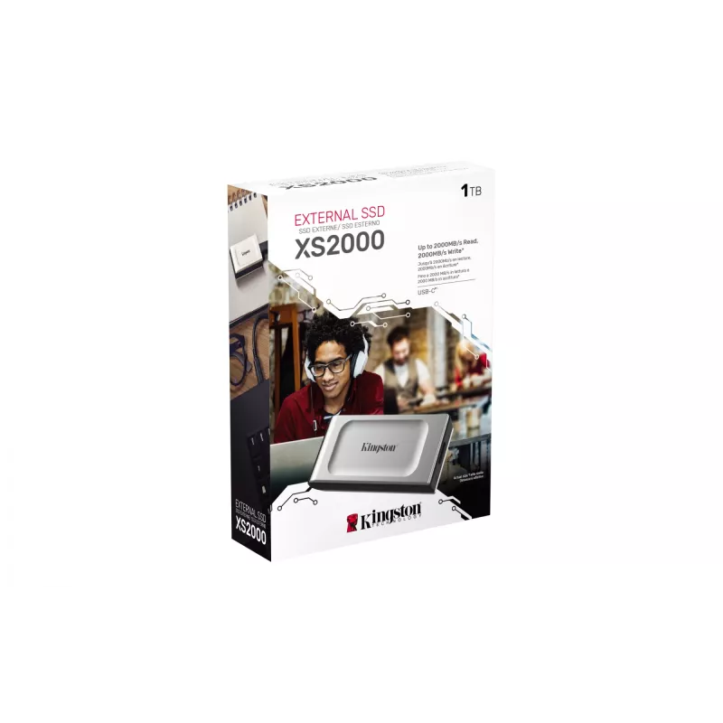 Kingston Technology 1000G PORTABLE SSD XS2000, 1 TB, USB Type-C, 3.2 Gen 2 (3.1 Gen 2), 2000 MB/s, Schwarz, Silber