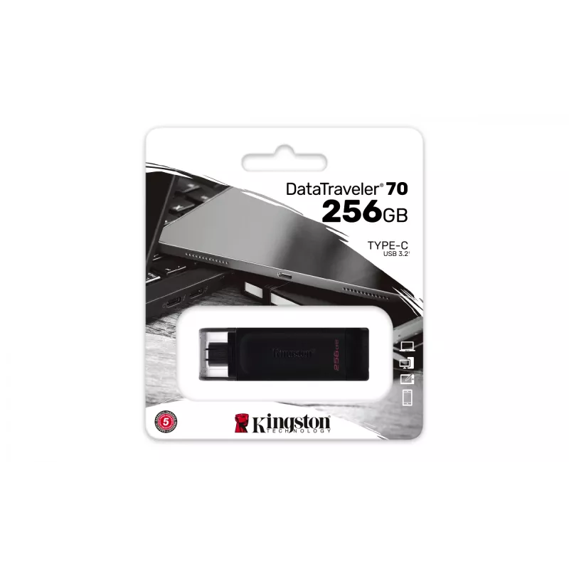 Kingston Technology DataTraveler 256GB USB-C 3.2 Gen 1 70, 256 GB, USB Type-C, 3.2 Gen 1 (3.1 Gen 1), Cap, 7 g, Schwarz