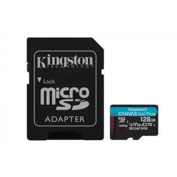Kingston Technology 128 GB microSDXC Canvas Go Plus Gen4 200 MB/s A2 U3 V30 Karte + Adapter