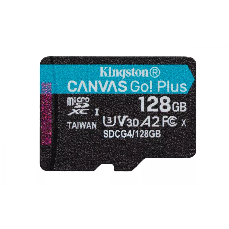 Kingston Technology 128 GB microSDXC Canvas Go Plus Gen4 200 MB/s A2 U3 V30 Karte + Adapter
