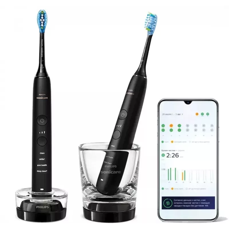 Philips Sonicare DiamondClean 9000 HX9914/54 Schallzahnbürsten-Set, 2 Griffe, 2 Bürstenköpfe, 4 Modi, Schwarz