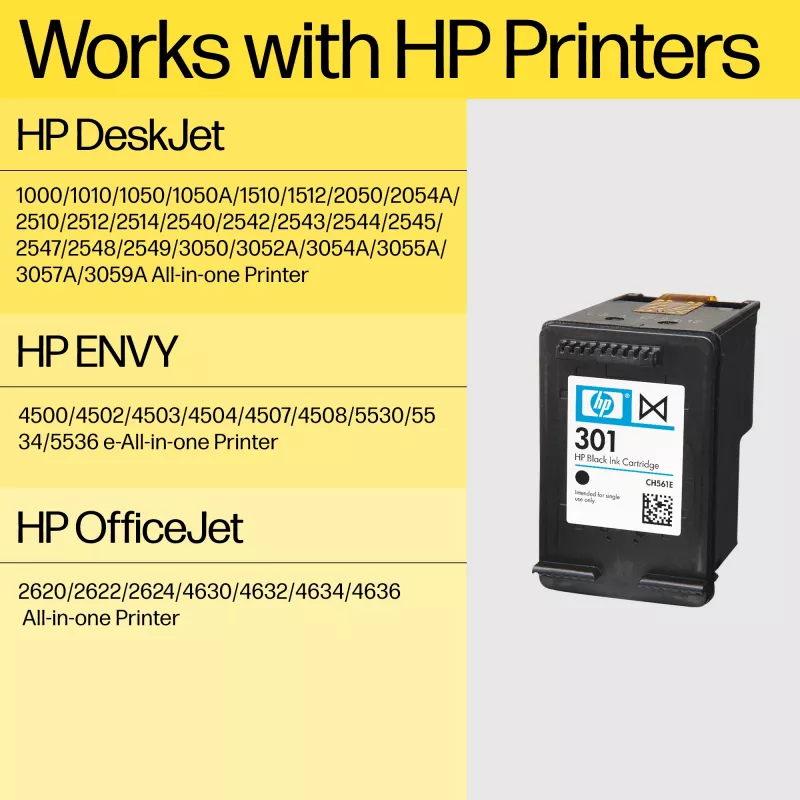 HP 301XL Original Tintenpatrone Schwarz, Hohe Ergiebigkeit, Schwarz, 1 Stück, 360 Seiten