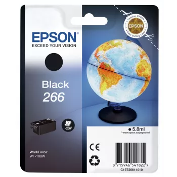 Epson Globe Singlepack Schwarz 266 Tintenpatrone, Schwarz, pigmentbasierte Tinte, 5,8 ml, 1 Stk., 250 Seiten