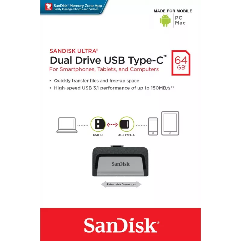 USB-Flash-Laufwerk SanDisk 64GB USB Type-A USB Type-C Ultra Dual Drive