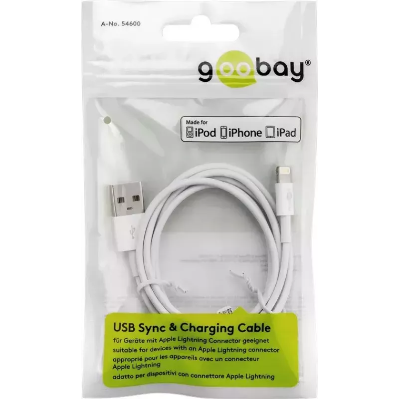 Lade- und Synchronisationskabel GOOBAY Lightning auf USB A 1 m, 5W / 1A, weiß