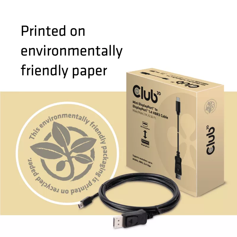 Club 3D CAC-1115 Mini-DisplayPort-1.4-auf-DisplayPort-1.4-Kabel, HBR3, 8K60Hz, 2 m, Schwarz