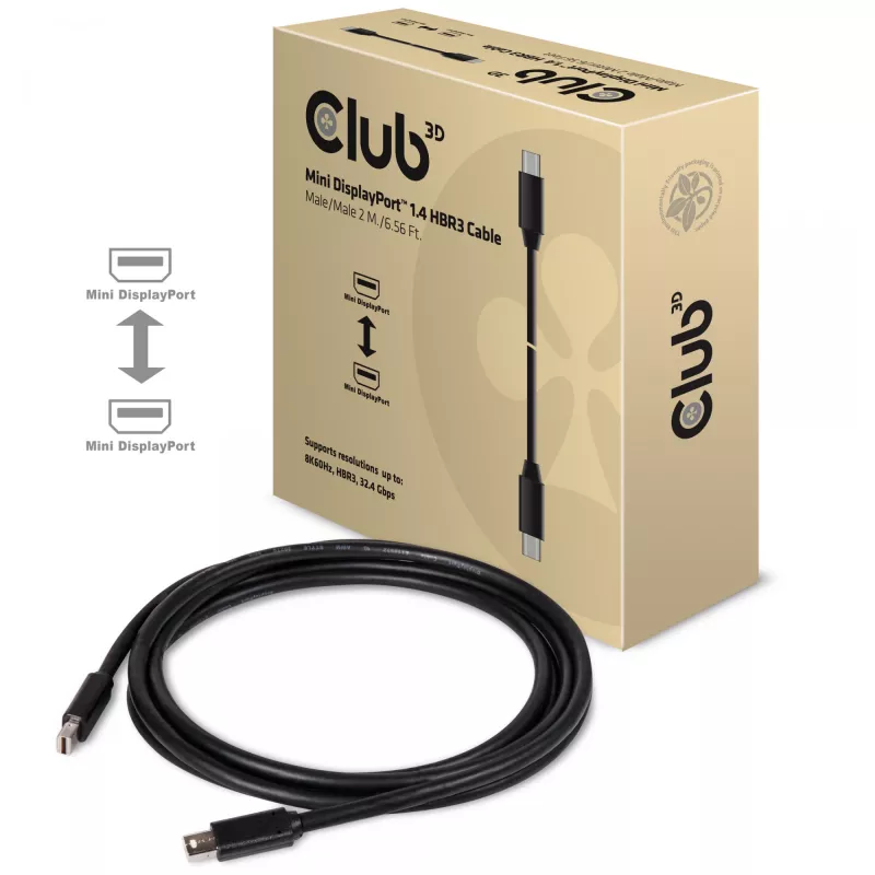 Club 3D CAC-1164 Mini-DisplayPort-1.4-Kabel, HBR3, 8K60Hz, Stecker/Stecker, 2 m, Schwarz
