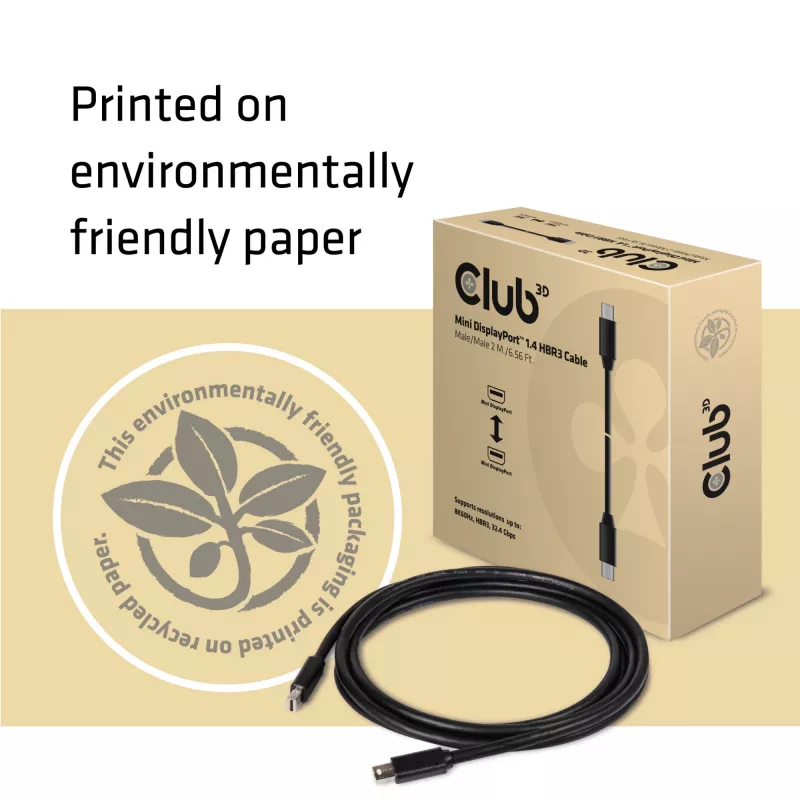 Club 3D CAC-1164 Mini-DisplayPort-1.4-Kabel, HBR3, 8K60Hz, Stecker/Stecker, 2 m, Schwarz
