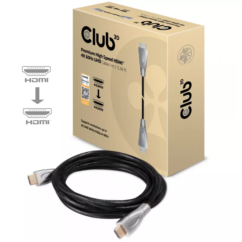 Club 3D CAC-1311 Premium-High-Speed-HDMI-2.0-Kabel, 4K60Hz, Stecker/Stecker, 1 m, Schwarz