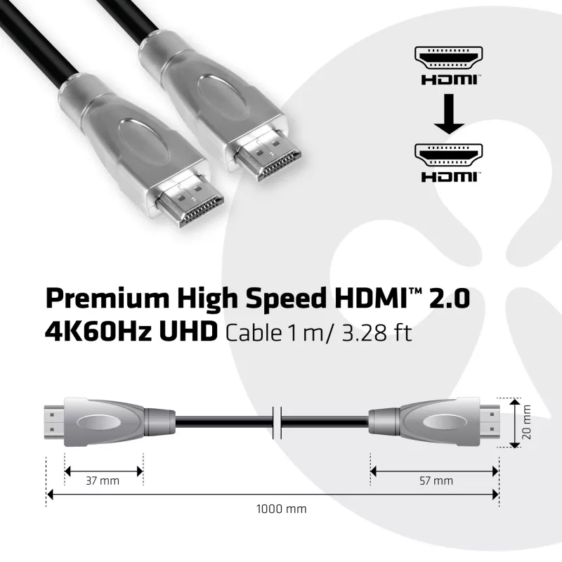 Club 3D CAC-1311 Premium-High-Speed-HDMI-2.0-Kabel, 4K60Hz, Stecker/Stecker, 1 m, Schwarz