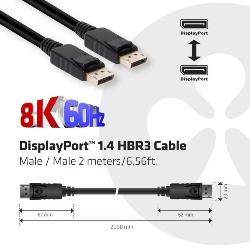 Club 3D CAC-2068 DisplayPort-1.4-Kabel, HBR3, 32,4 Gbit/s, 8K60Hz, St/St, 2 m, Schwarz