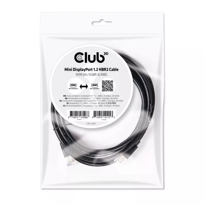 Club 3D CAC-2161 Mini-DisplayPort-1.2-HBR2-Kabel, 4K, St/St, 2 m, Schwarz
