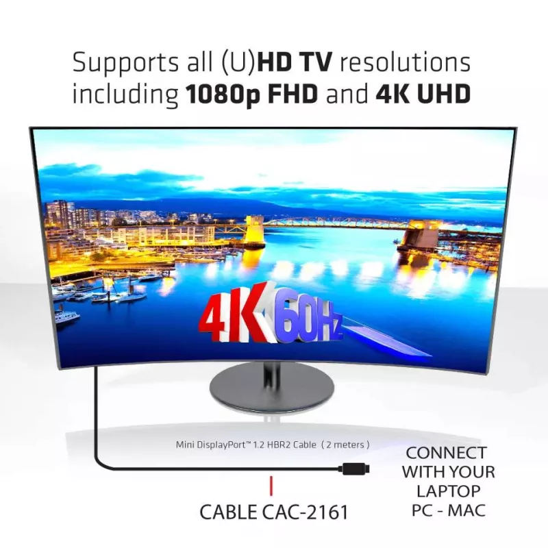 Club 3D CAC-2161 Mini-DisplayPort-1.2-HBR2-Kabel, 4K, St/St, 2 m, Schwarz