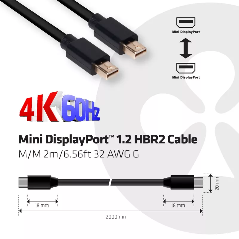 Club 3D CAC-2161 Mini-DisplayPort-1.2-HBR2-Kabel, 4K, St/St, 2 m, Schwarz