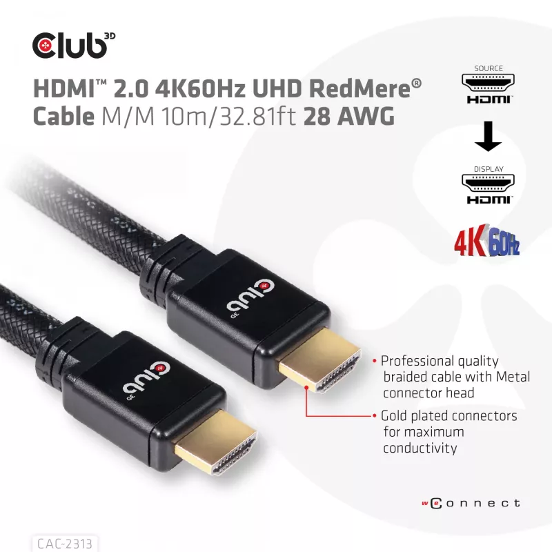 CLUB3D HDMI 2.0 4K60Hz RedMere-Kabel 10m/32,8ft