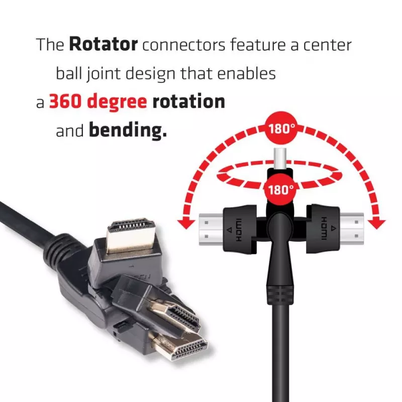 Club 3D CAC-1360 HDMI-2.0-Kabel mit Ethernet, 360° drehbar, 4K60Hz UHD, St/St, 2 m, Schwarz