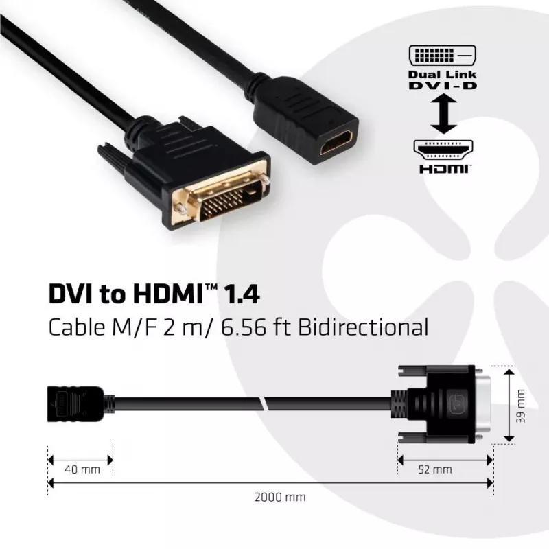 Club 3D CAC-1211 DVI-D-auf-HDMI-1.4-Kabel, Dual Link, St/Bu, 2 m, Schwarz