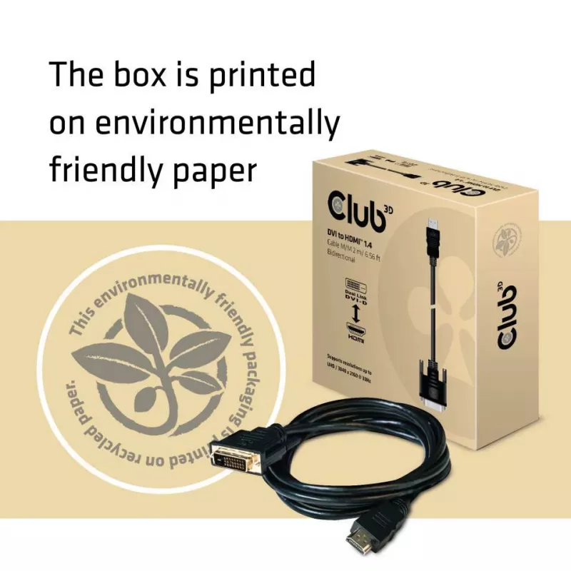Club 3D CAC-1210 DVI-D-auf-HDMI-1.4-Kabel, Dual Link, bidirektional, 4K, St./St., 2 m, Schwarz