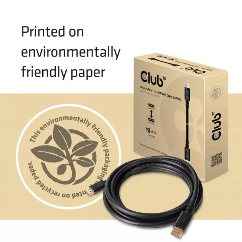 Club 3D CAC-1069B DisplayPort-1.4-HBR3-Kabel, 8K 60 Hz, 32,4 Gbit/s, DSC 1.2, VESA-zertifiziert, St./St., 4 m, Schwarz