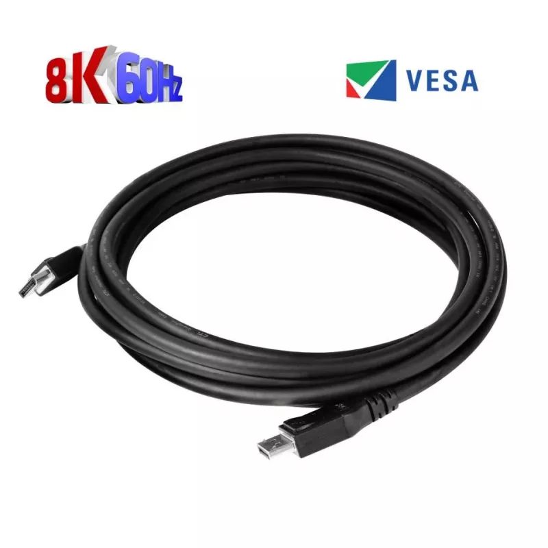 Club 3D CAC-1061 DisplayPort-1.4-HBR3-Kabel, 8K 60 Hz, 32,4 Gbit/s, DSC 1.2, VESA-zertifiziert, mit Verriegelung, St./St., 5 m, Schwarz