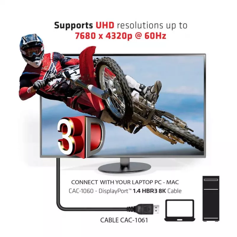Club 3D CAC-1061 DisplayPort-1.4-HBR3-Kabel, 8K 60 Hz, 32,4 Gbit/s, DSC 1.2, VESA-zertifiziert, mit Verriegelung, St./St., 5 m, Schwarz
