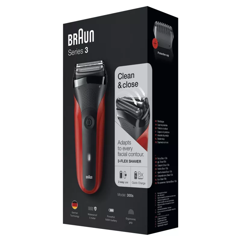 Braun Series 3 300s Folienrasierer Trimmer Schwarz, Rot