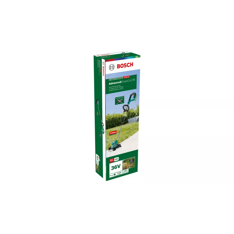 Bosch AdvancedGrassCut 36 Akku-Rasentrimmer, 36 V, 30 cm, Nylonfaden, Teleskopstiel, verstellbarer Zweithandgriff, 2,9 kg, ohne Akku und Ladegerät, Grün/Schwarz