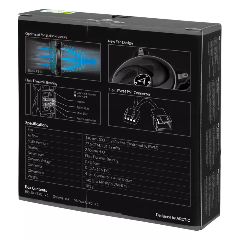 ARCTIC BioniX P140 (Grau) – Druckoptimierter 140-mm-Gaming-Lüfter mit PWM PST