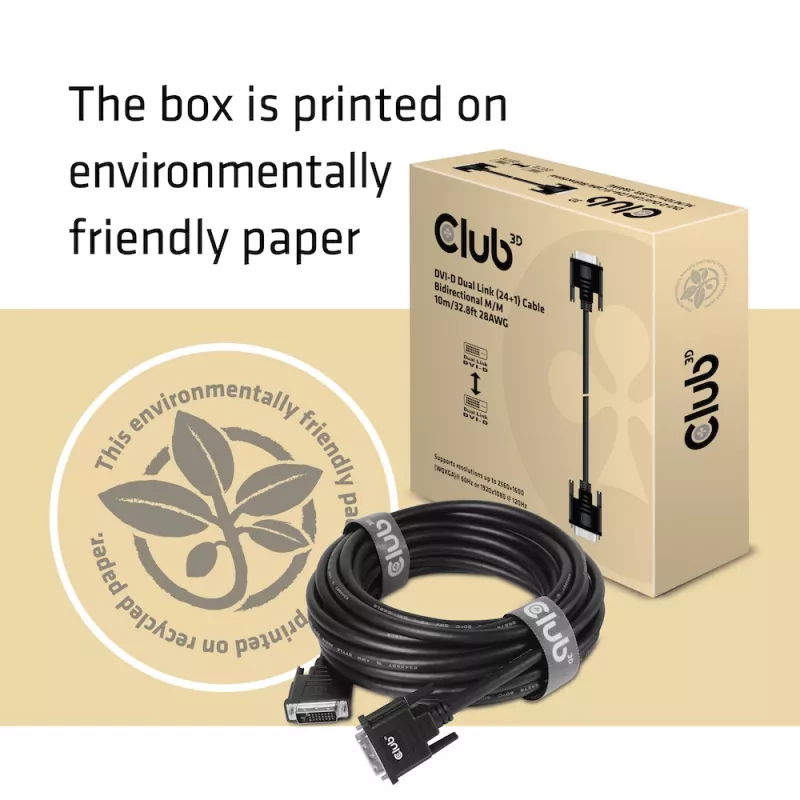 Club 3D CAC-1220 DVI-D Dual Link (24+1) Kabel St./St., bidirektional, 28AWG, vergoldete Kontakte, 10 m (32,8 ft), Schwarz