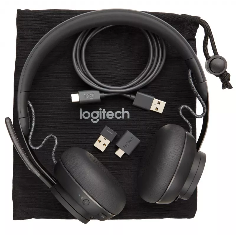 Logitech Zone Wireless MS 981-000854 Bluetooth-Headset, On-Ear, aktive Geräuschunterdrückung, kabelloses Qi-Laden, Microsoft Teams, Graphit
