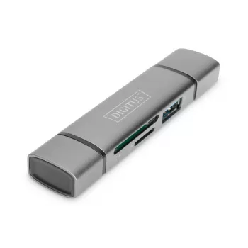 DIGITUS Combo Card Reader Hub (USB-C+USB 3.0) 1x SD, 1x MicroSD, 1x USB 3.0, grau