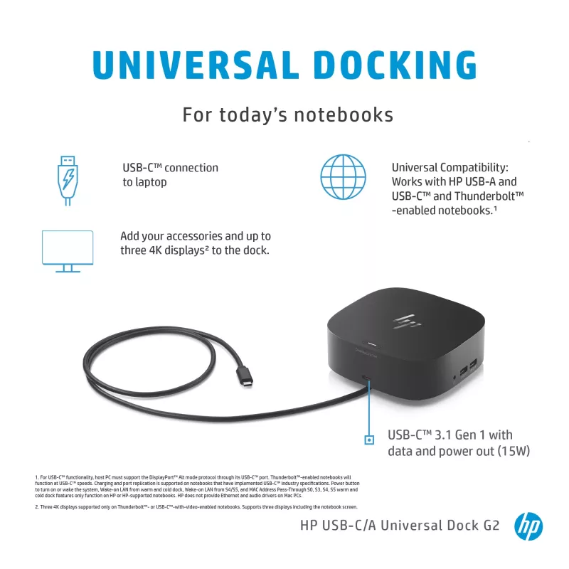HP USB-C Dock G5, kabelgebunden, USB 3.2 Gen 1 (3.1 Gen 1) Type-C, Schwarz, Schwarz, China, Heim