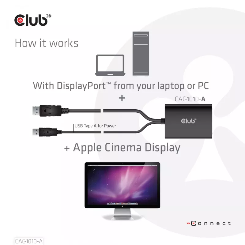 Club 3D CAC-1010-A aktiver DisplayPort-auf-Dual-Link-DVI-D-Adapter, DisplayPort 1.2a, USB-Stromversorgung, HDCP OFF, 0,6 m, Schwarz
