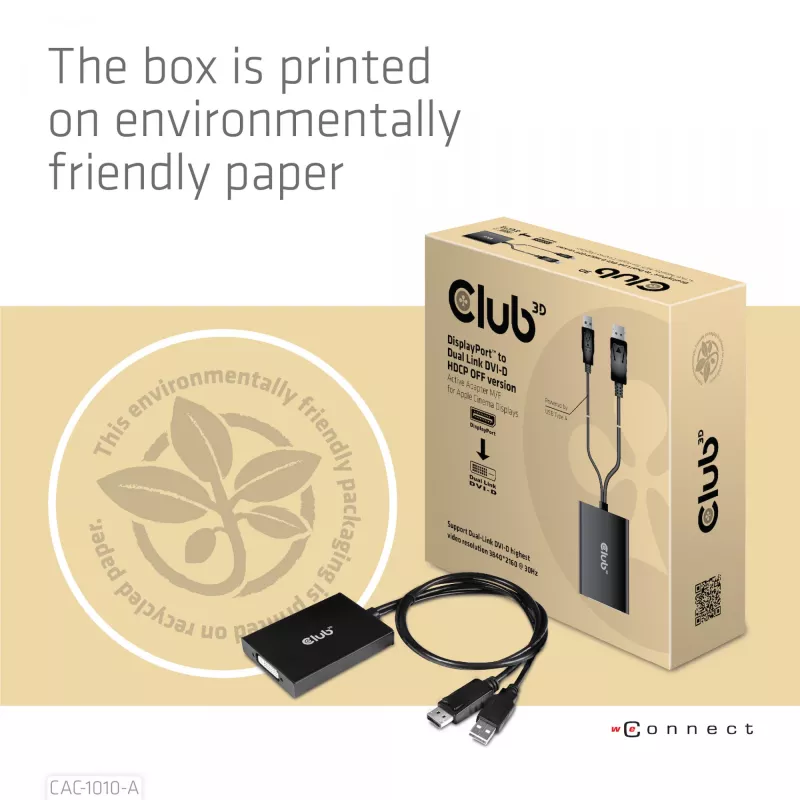 Club 3D CAC-1010-A aktiver DisplayPort-auf-Dual-Link-DVI-D-Adapter, DisplayPort 1.2a, USB-Stromversorgung, HDCP OFF, 0,6 m, Schwarz