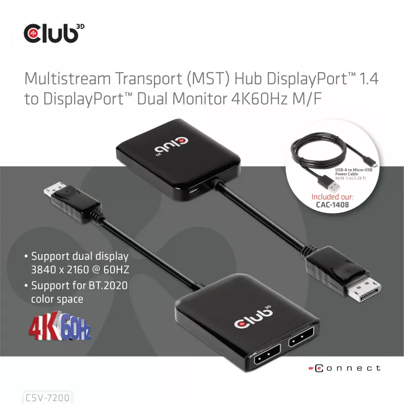MST Hub DisplayPort 1.4 auf DisplayPort + HDMI 4K60Hz CLUB3D CSV-7220