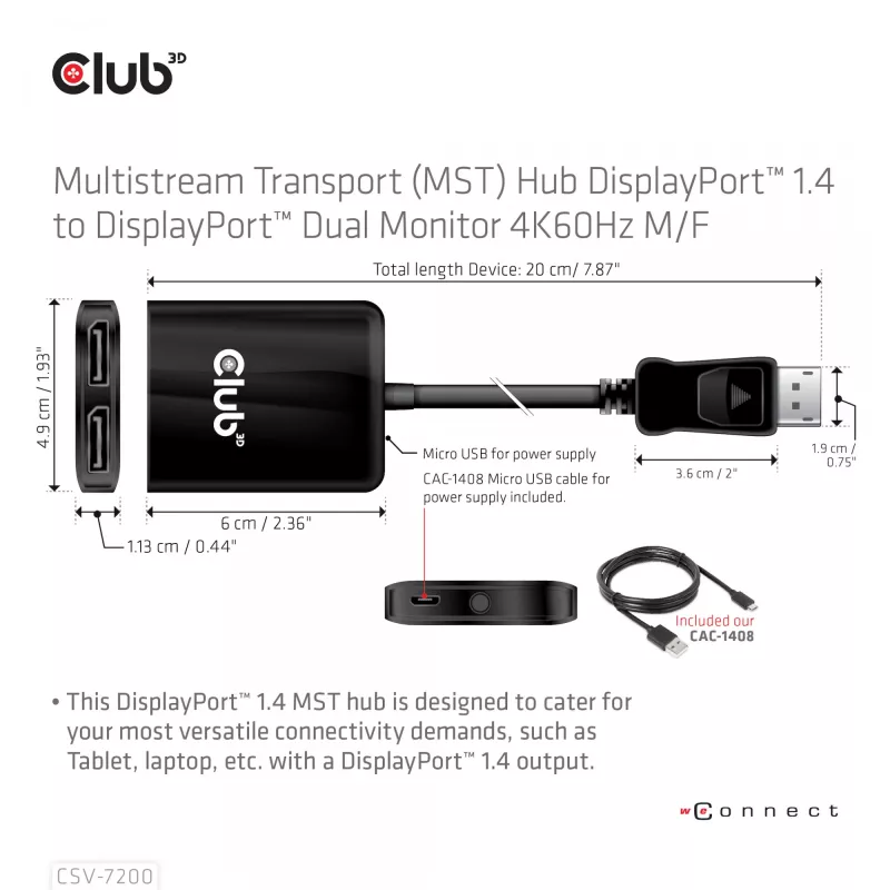 MST Hub DisplayPort 1.4 auf DisplayPort + HDMI 4K60Hz CLUB3D CSV-7220
