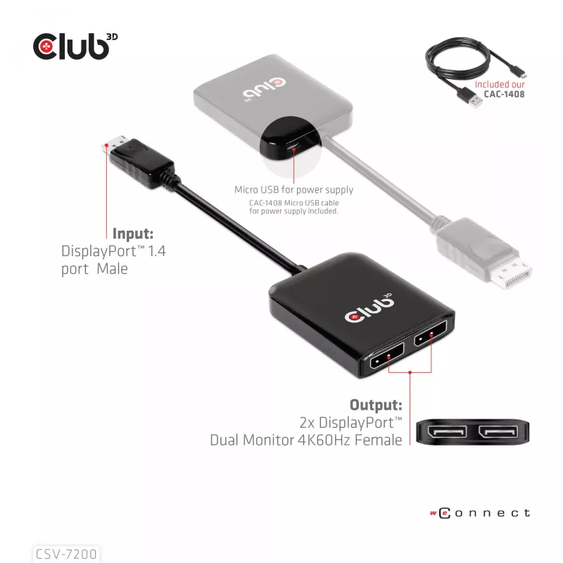 MST Hub DisplayPort 1.4 auf DisplayPort + HDMI 4K60Hz CLUB3D CSV-7220
