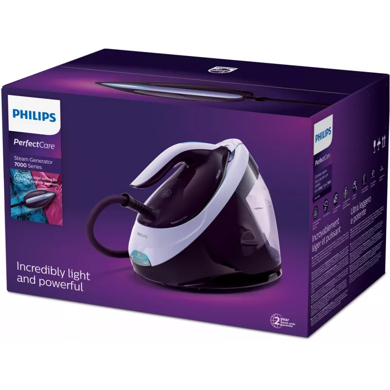 Philips PerfectCare PSG7050/30 Dampfbügelstation, 2100 W, 1,8 l Wassertank, 8 bar, 120 g/min Dauerdampf, 600 g/min Dampfstoß, violett