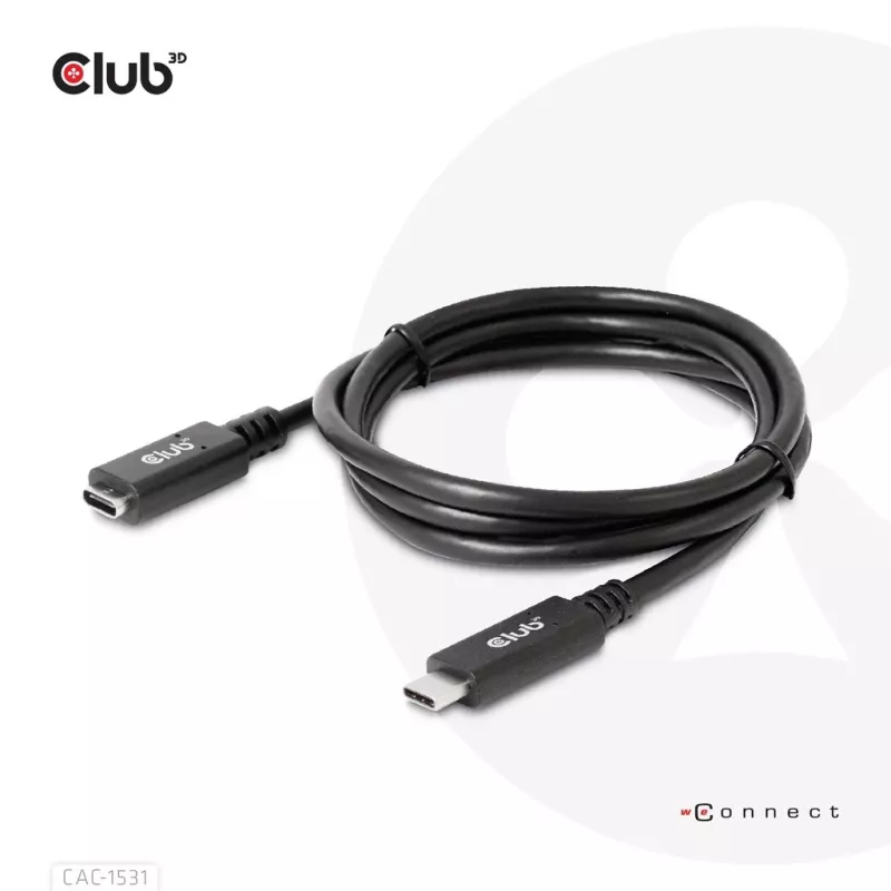 Club 3D CAC-1531 USB-C-Verlängerungskabel St./Bu., 1 m, USB 3.2 Gen 1, 5 Gbit/s, 60 W, 4K 60 Hz, schwarz