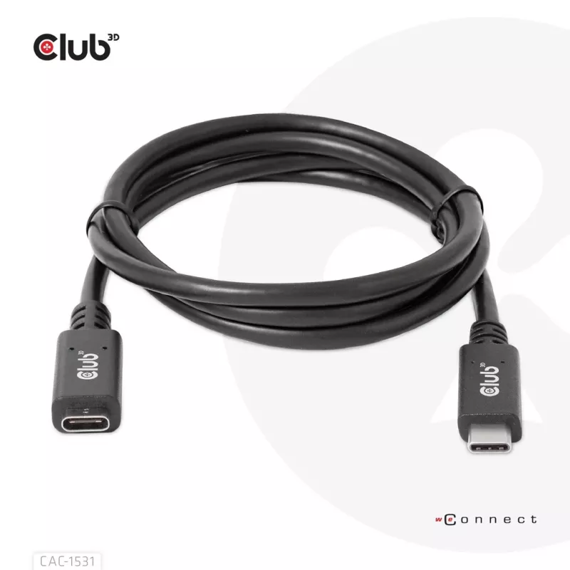 Club 3D CAC-1531 USB-C-Verlängerungskabel St./Bu., 1 m, USB 3.2 Gen 1, 5 Gbit/s, 60 W, 4K 60 Hz, schwarz