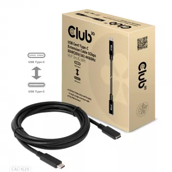 CLUB3D USB Gen1 Type-C Verlängerungskabel 5 Gbit/s 60 W (20 V/3 A) 4K60Hz M/F 2 m/6,56 ft
